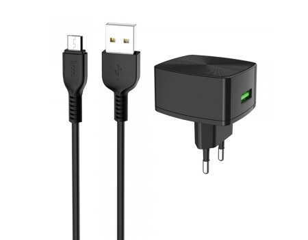 Зарядний пристрій Hoco C70A USB QC чорний + кабель USB to MicroUSB