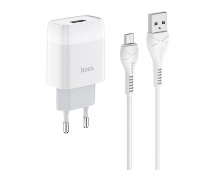 Зарядний пристрій Hoco C72A USB білий + кабель USB to MicroUSB