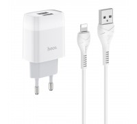 Зарядний пристрій Hoco C73A 2 USB білий + кабель USB to Lightning