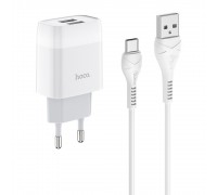 Мережевий зарядний пристрій Hoco C73A 2 USB білий + кабель USB to Type-C