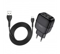 Зарядний пристрій Hoco C77A 2 USB чорний + кабель USB to MicroUSB
