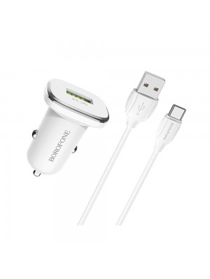 Автомобільний зарядний пристрій Borofone BZ12A USB QC білий + кабель USB to Type-C