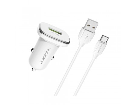 Автомобільний зарядний пристрій Borofone BZ12A USB QC білий + кабель USB to Type-C
