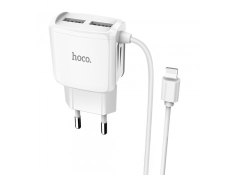 Зарядний пристрій Hoco C59A 2 USB білий + кабель USB to Lightning