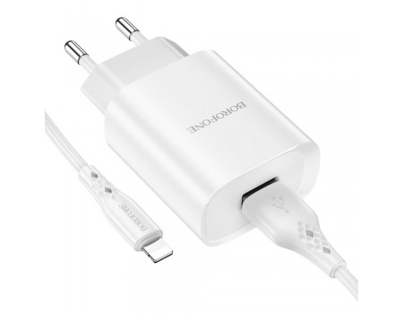 Зарядний пристрій Borofone BN1 USB білий + кабель USB to Lightning