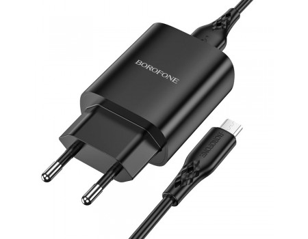 Зарядний пристрій Borofone BN1 USB чорний + кабель USB to MicroUSB