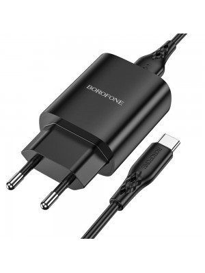 Зарядний пристрій Borofone BN1 USB чорний + кабель USB to Type-C