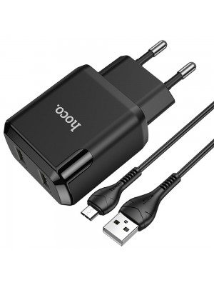Мережевий зарядний пристрій Hoco N7 2 USB чорний + кабель USB to MicroUSB