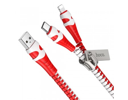 Кабель Hoco U97 2в1 USB to Type-C/ Lightning 1m чорно-червоний