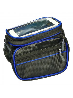 Вело-мото сумка з двома відсіками та тримачем для телефону чорно-синя
