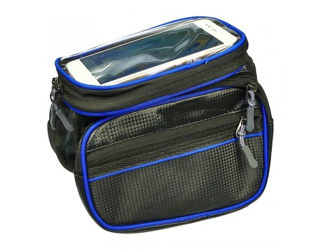 Вело-мото сумка з двома відсіками та тримачем для телефону чорно-синя