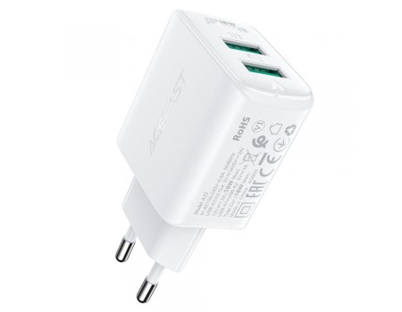 Мережевий зарядний пристрій Acefast A33 2 USB QC білий