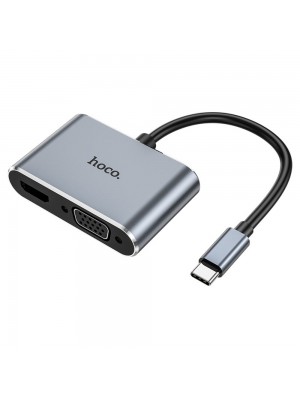 USB хаб хаб Hoco HB30 4в1 Type-C to USB 3.0 (F) / VGA (F) / Type-C (F) PD 100W 0.15m
