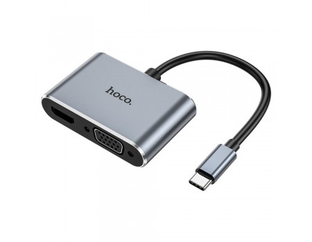 USB хаб хаб Hoco HB30 4в1 Type-C to USB 3.0 (F) / VGA (F) / Type-C (F) PD 100W 0.15m