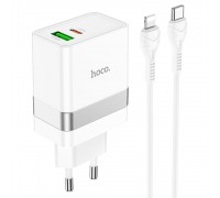 Зарядний пристрій Hoco N21 USB/ Type-C QC PD 30W білий + кабель Type-C to Lightning