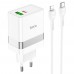 Сетевое зарядное устройство Hoco N21 USB/ Type-C QC PD 30W белое + кабель Type-C to Lightning