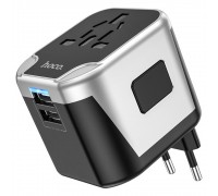 Мережевий зарядний пристрій Hoco AC5 2 USB (EU, US, UK, AUS) сріблясто-чорний