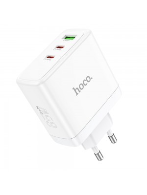 Мережевий зарядний пристрій Hoco N30 USB/2 Type-C QC PD 65W білий + кабель Type-C to Type-C