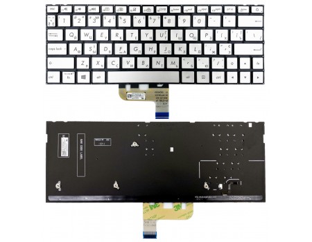 Клавіатура Asus ZenBook 13 UX333FA UX333FN срібляста без рамки Прямий Enter підсвічування PWR UKR Original PRC (0KN1-6A2UA13)