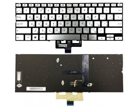 Клавіатура Asus ZenBook 14 UX433FA UX433FN UX433FL сріблястий без рамки Прямий Enter підсвічування PWR UKR Original PRC (0KN1-5Z2UA13)