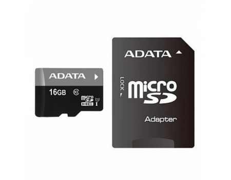 microSDHC (UHS-1) A-DATA Premier 16Gb Class 10 (R-100Mb/s) (adapter SD)