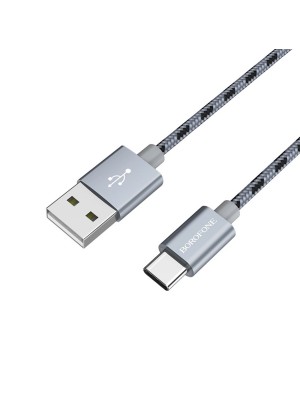 Кабель BOROFONE BX24 USB to Type-C 3A, 1m, nylon, aluminum connectors, Metal Gray