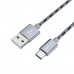 Кабель BOROFONE BX24 USB to Type-C 3A, 1m, nylon, aluminum connectors, Metal Gray