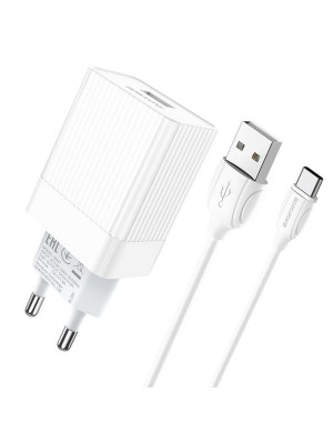 Сетевое зарядное устройство BOROFONE BA47A Mighty speed single port QC3.0 3A + Type-C cable White