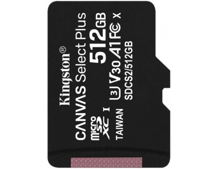 microSDXC (UHS-1) Kingston Canvas Select Plus 512Gb class 10 А1 (R-100MB/s)