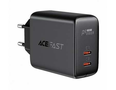 Мережевий зарядний пристрій ACEFAST A9 PD40W(USB-C+USB-C) dual port charger Black