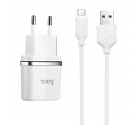 Мережевий зарядний пристрій HOCO C12 Smart dual USB (Micro cable)charger set White