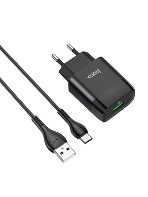 Мережевий зарядний пристрій HOCO C72Q Glorious single port QC3.0 charger set(Type-C)  Black