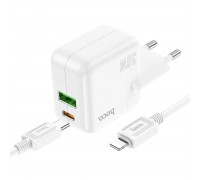 Мережевий зарядний пристрій HOCO C111A Lucky dual-port PD30W+QC3.0 charger set(C to iP) White