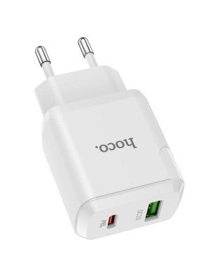 Мережевий зарядний пристрій HOCO N5 Favor dual port PD20W+QC3.0 charger set(Type-C to Type-C) White