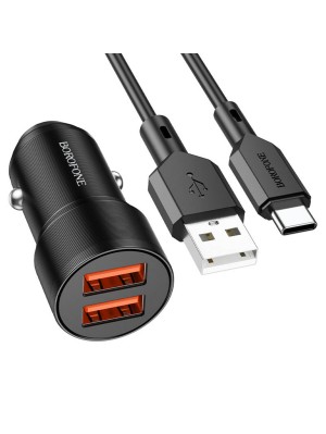 Автомобильное зарядное устройство BOROFONE BZ19 Wisdom dual port car charger set(Type-C) Black