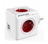 Мережевий розгалужувач Allocacoc PowerCube Original з заземленням 4 розетки 2 USB, червоний