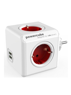 Мережевий розгалужувач Allocacoc PowerCube Original з заземленням 4 розетки 2 USB, червоний