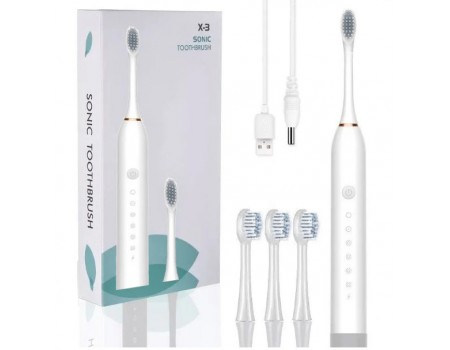 Ультразвукова зубна щітка Sonic Toothbrush X-3 White (4 насадки)