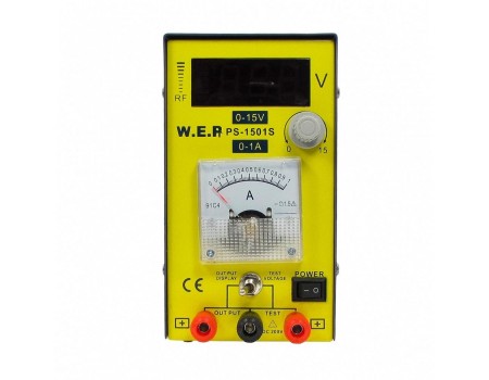 Блок живлення WEP PS-1501S компактний, 15V цифрова індикація, 1A стрілочна індикація, RF-індикатор, тестер