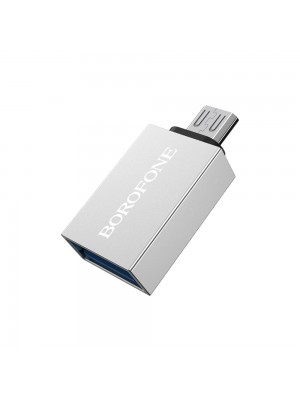  Адаптер перехідник Borofone BV2 MicroUSB to USB 3.0 (F) сріблястий