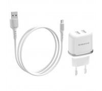 Зарядний пристрій Borofone BA25A 2 USB білий + кабель USB to MicroUSB