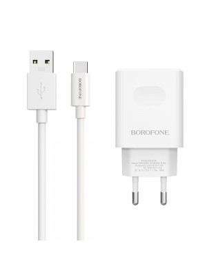 Зарядний пристрій Borofone BA32A USB QC білий + кабель USB to Type-C