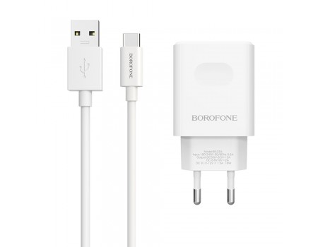 Зарядний пристрій Borofone BA32A USB QC білий + кабель USB to Type-C