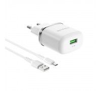 Зарядний пристрій Borofone BA36A USB QC білий + кабель USB to MicroUSB