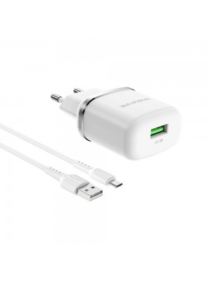 Зарядний пристрій Borofone BA36A USB QC білий + кабель USB to MicroUSB