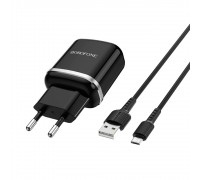 Зарядний пристрій Borofone BA36A USB QC чорний + кабель USB to MicroUSB