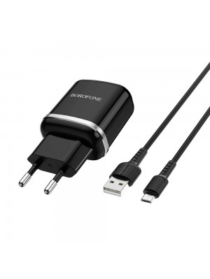 Зарядний пристрій Borofone BA36A USB QC чорний + кабель USB to MicroUSB