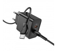 Мережевий зарядний пристрій Hoco N35 2 Type-C PD 45W чорний + кабель Type-C to Type-C