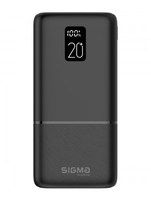 Павербанк Sigma X-power SI20A2QL, 20000 mAh, Type-C, 2xUSB, PD20W+QC22.5, LCD чорний