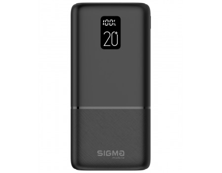 Павербанк Sigma X-power SI20A2QL, 20000 mAh, Type-C, 2xUSB, PD20W+QC22.5, LCD чорний